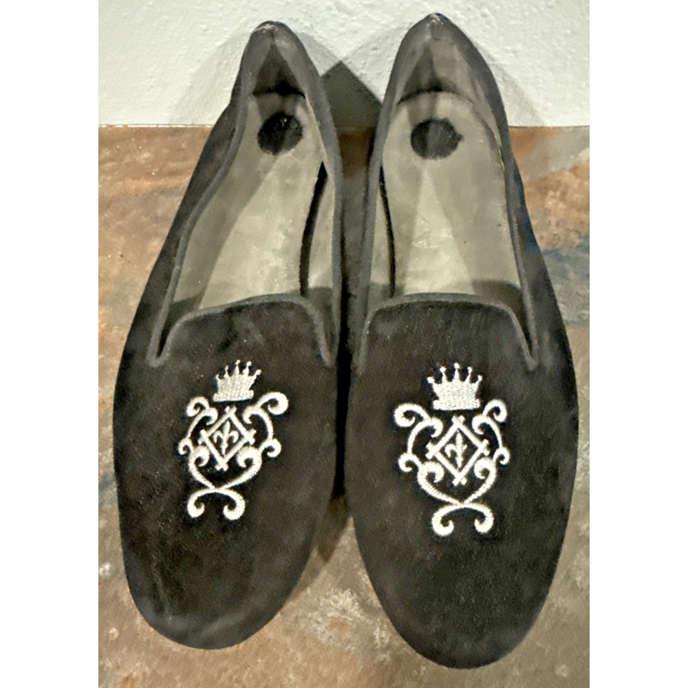 NWOB Aerosoles Betunia Womens 7 Black Velvet Crest Smoking Slipper Flats